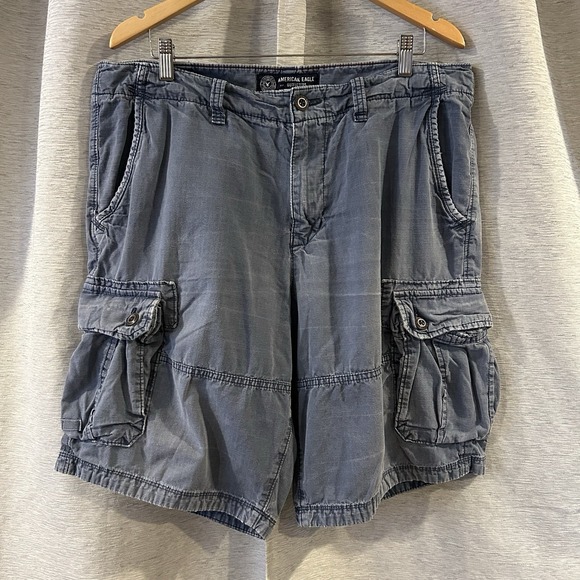 American Eagle Outfitters Cargo Shorts Mens 36 Blue Gray‎ Regular Fit Flat Front - Picture 1 of 7
